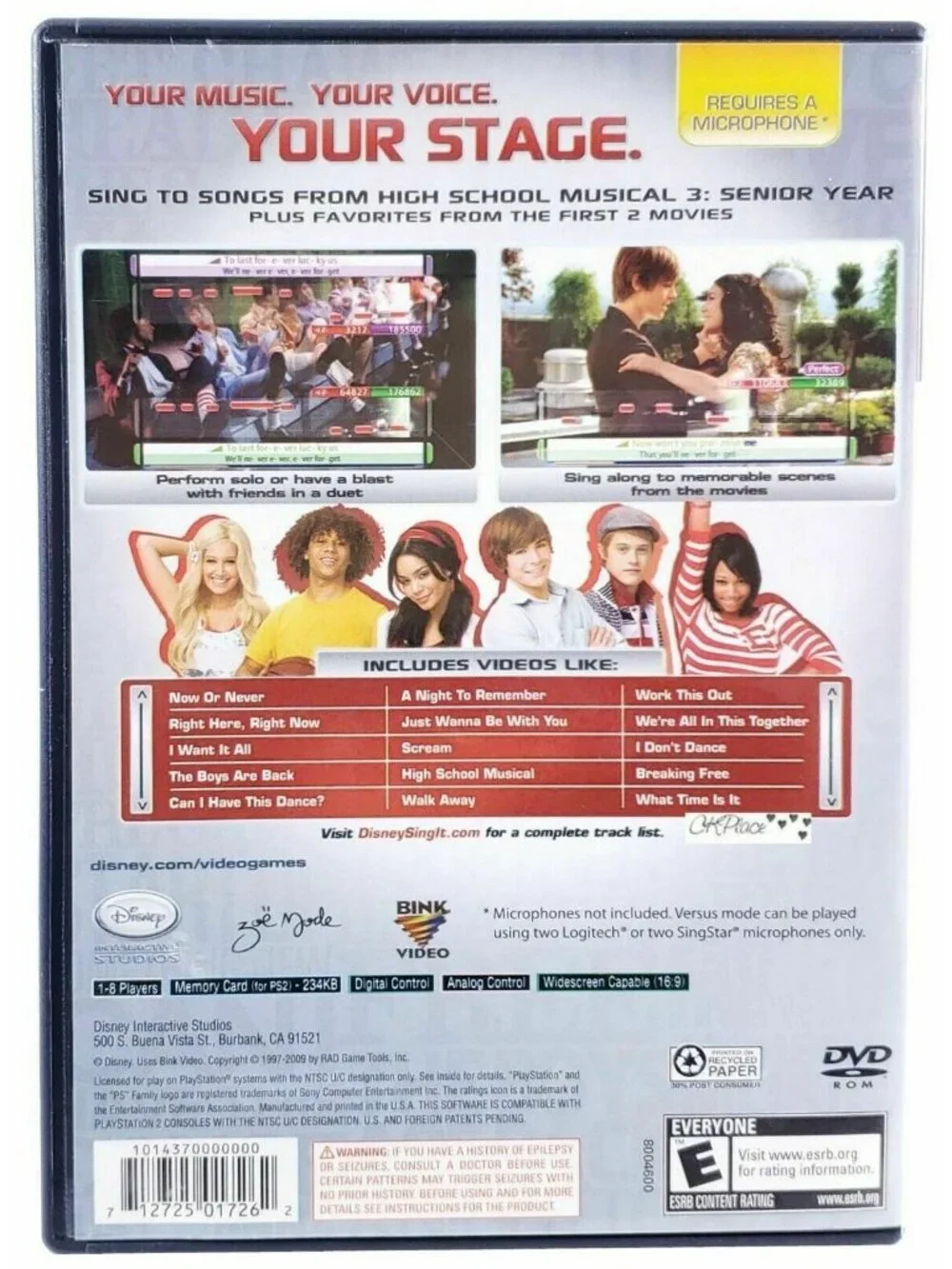 Sony PlayStation 2 Disney Sing It High School Musical 3 Senior Year Game